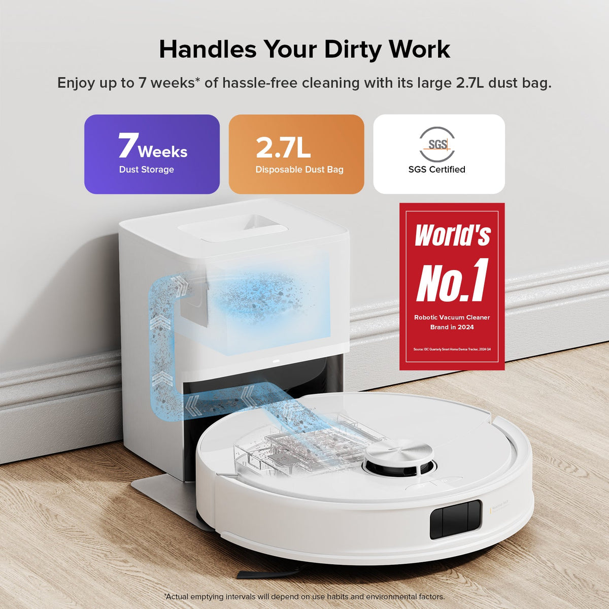 Roborock Q10 S5+ cleaning a living room